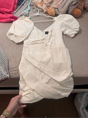 DO+BE Cream Puff-Sleeve Ruched Mini Dress